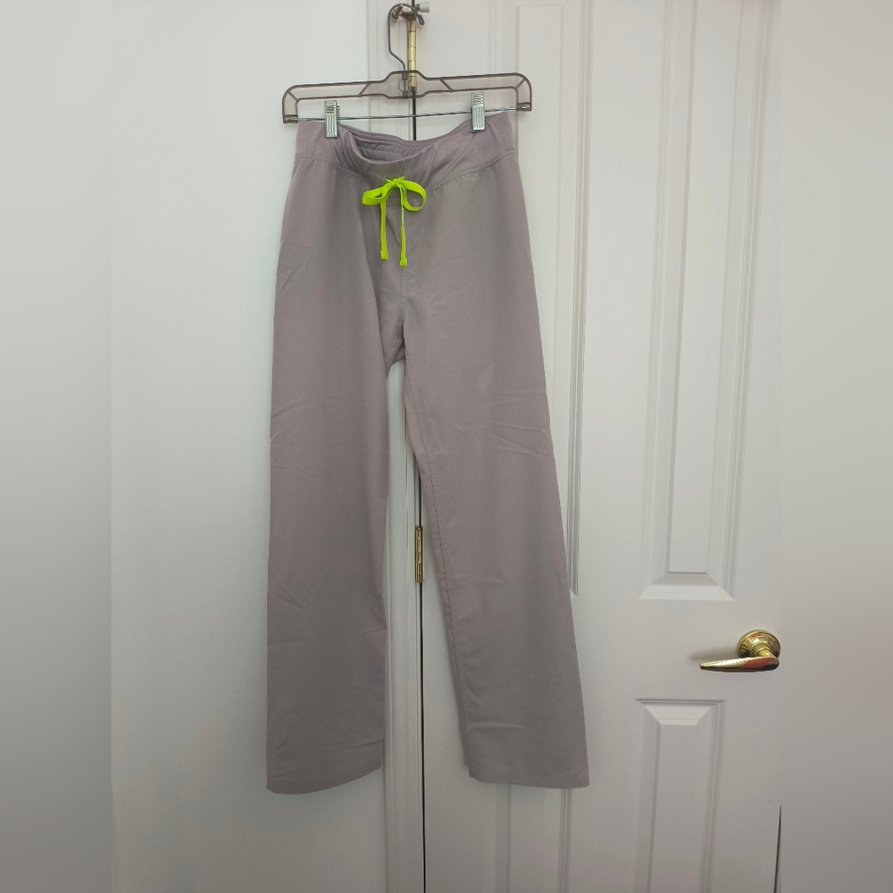 Figs Light Beige Pants And Top with Neon Green Accent Size XS